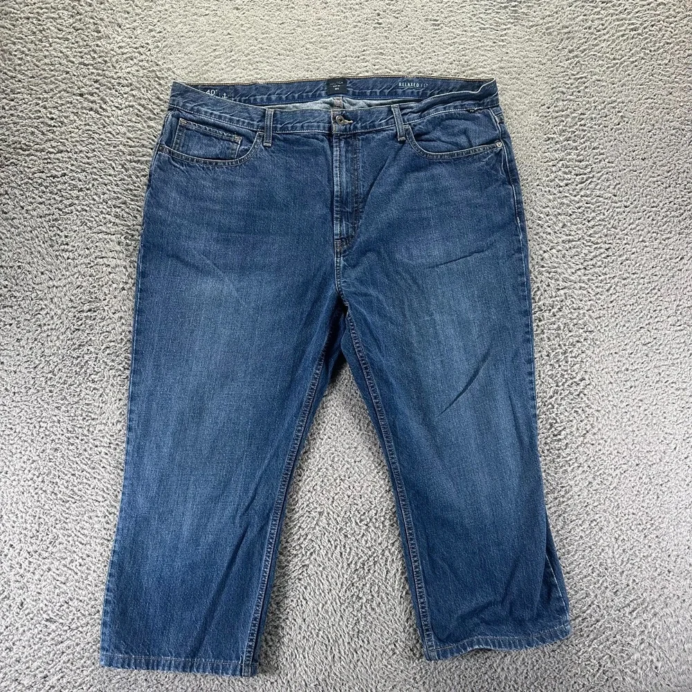 Nautica Jean Men 42x22 Blue Cotton Denim Capri Relaxed Streetwear Faded Workwear